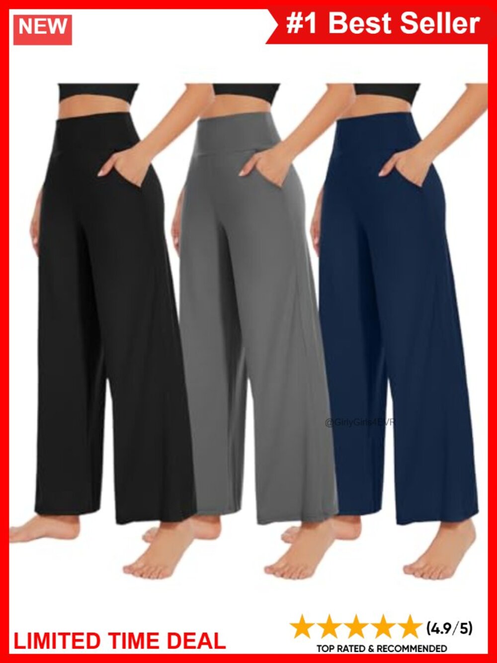3 Pack Wide Leg Yoga Sweatpants High Waist Pockets Women